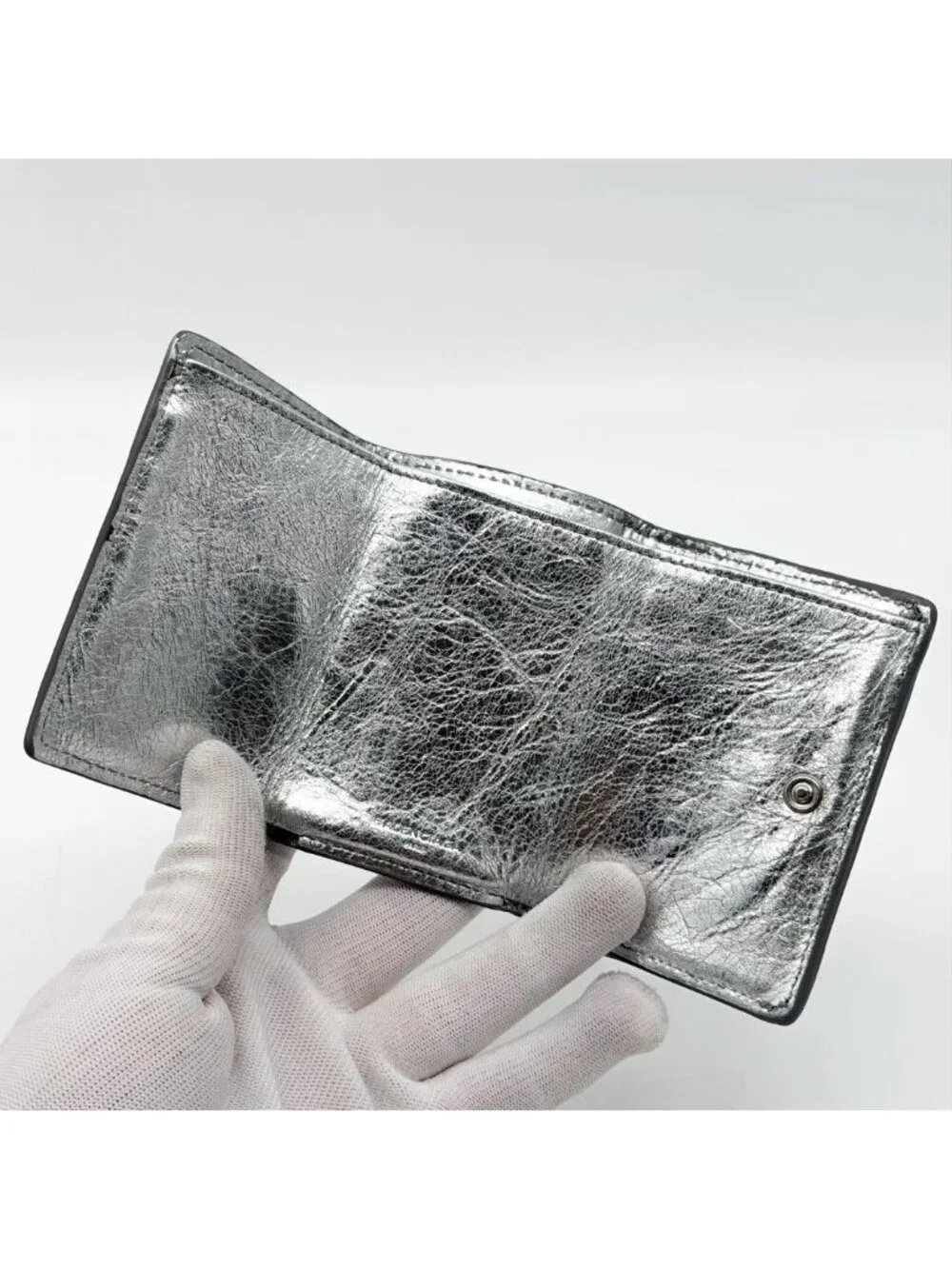 Balenciaga Paper Mini Silver Trifold Compact Wallet